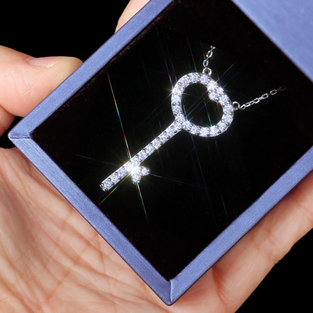 🎀 Key Hollow Heart CZ Dainty Micro Pave Beautiful Necklace for Women, EV…